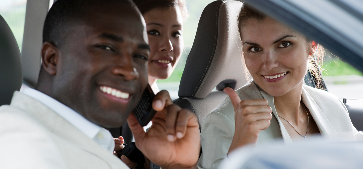 Group of 3 carpooling on their way to work