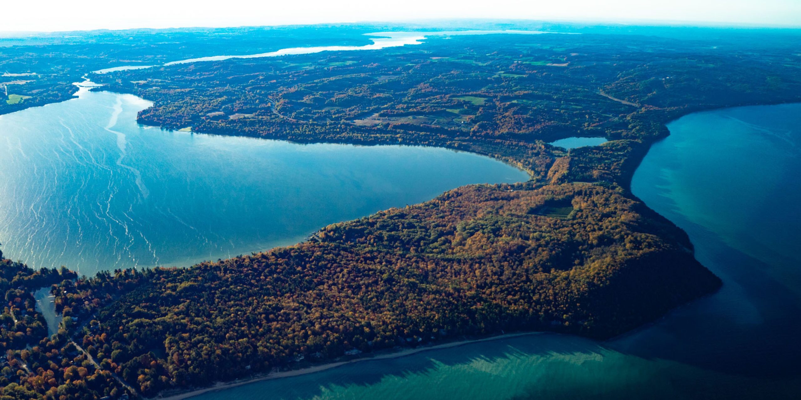 northern Michigan lake aerial view